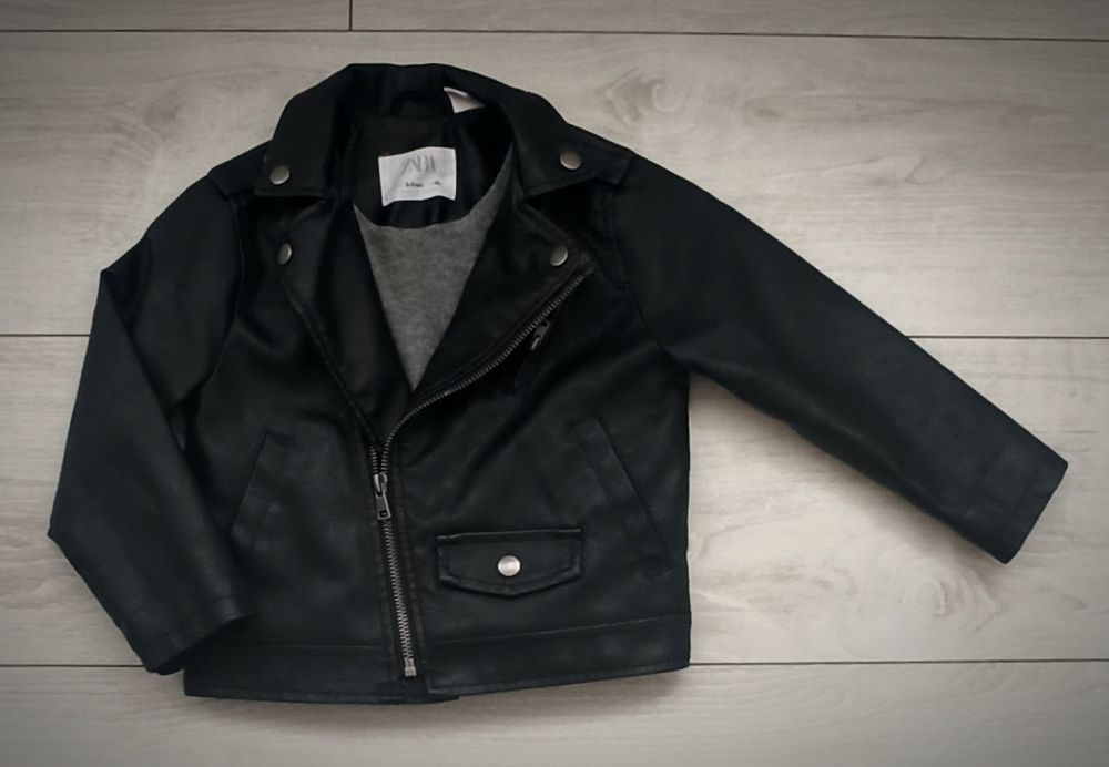 Ramoneska ZARA unisex a'la skóra, ekoskóra, ocieplana kurtka, r. 98