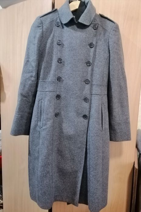 Сіре пальто довге шерстяне на гудзиках з пагонами Jigsaw