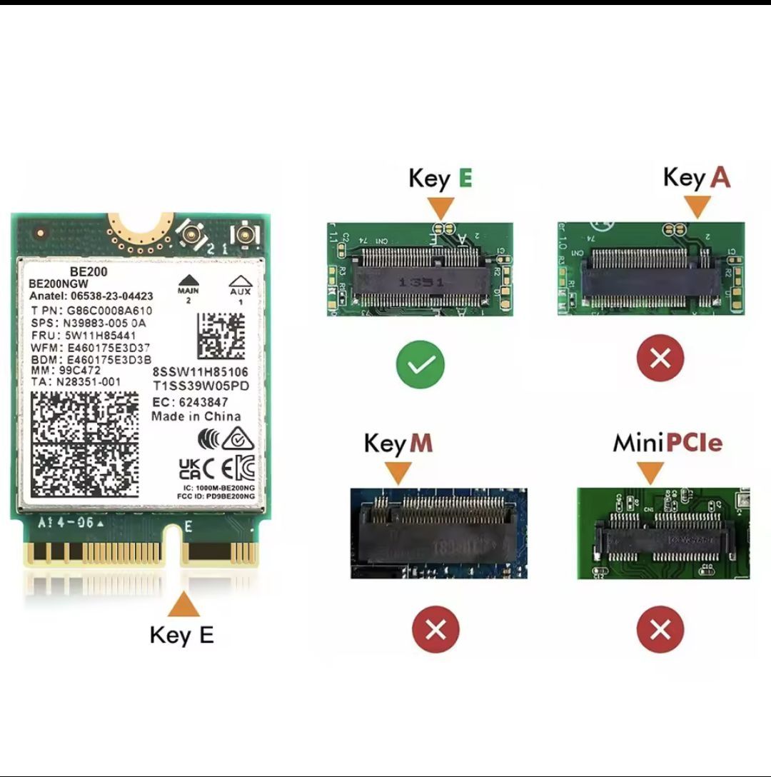 Wi-Fi 7 адаптер Intel BE200NGW. Bluetooth 5.4 з антеннами 10 DBI