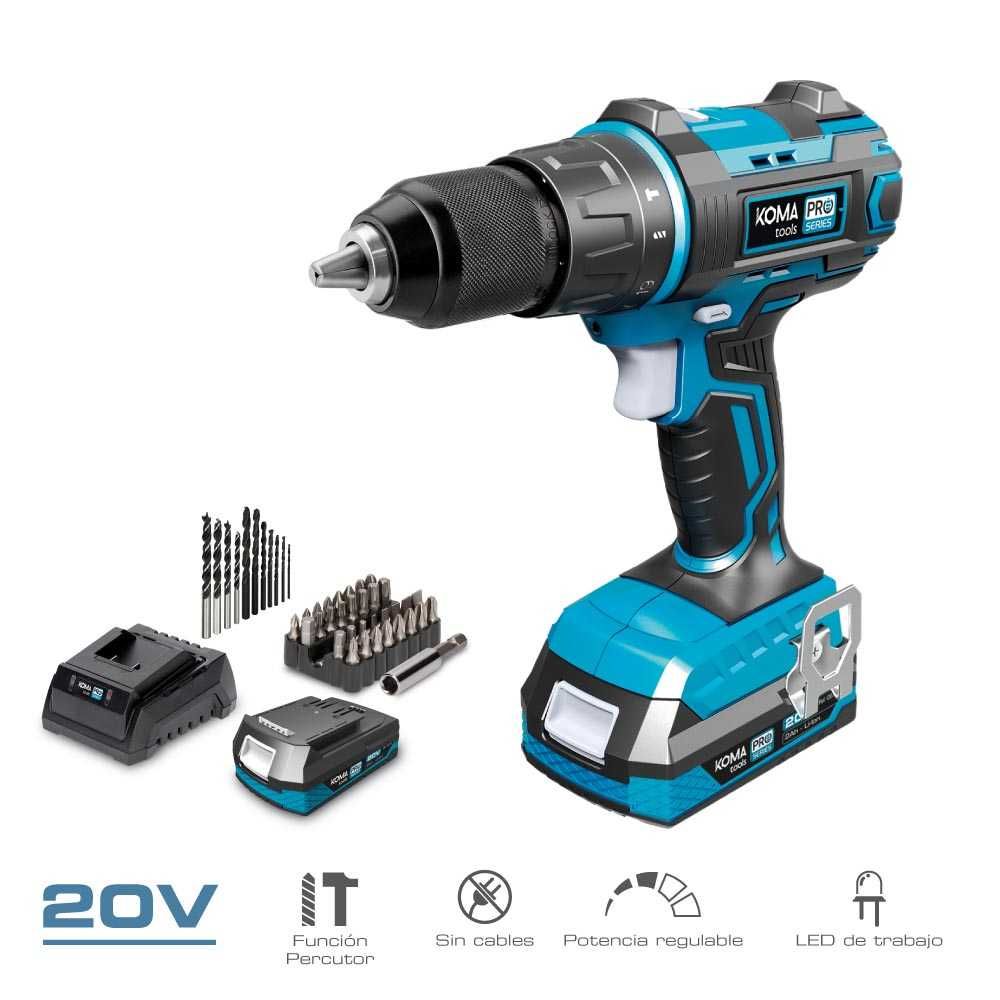 Kit de Broca de Martelo/Chave de Fenda 20V 2 Baterias 2A e Carregador