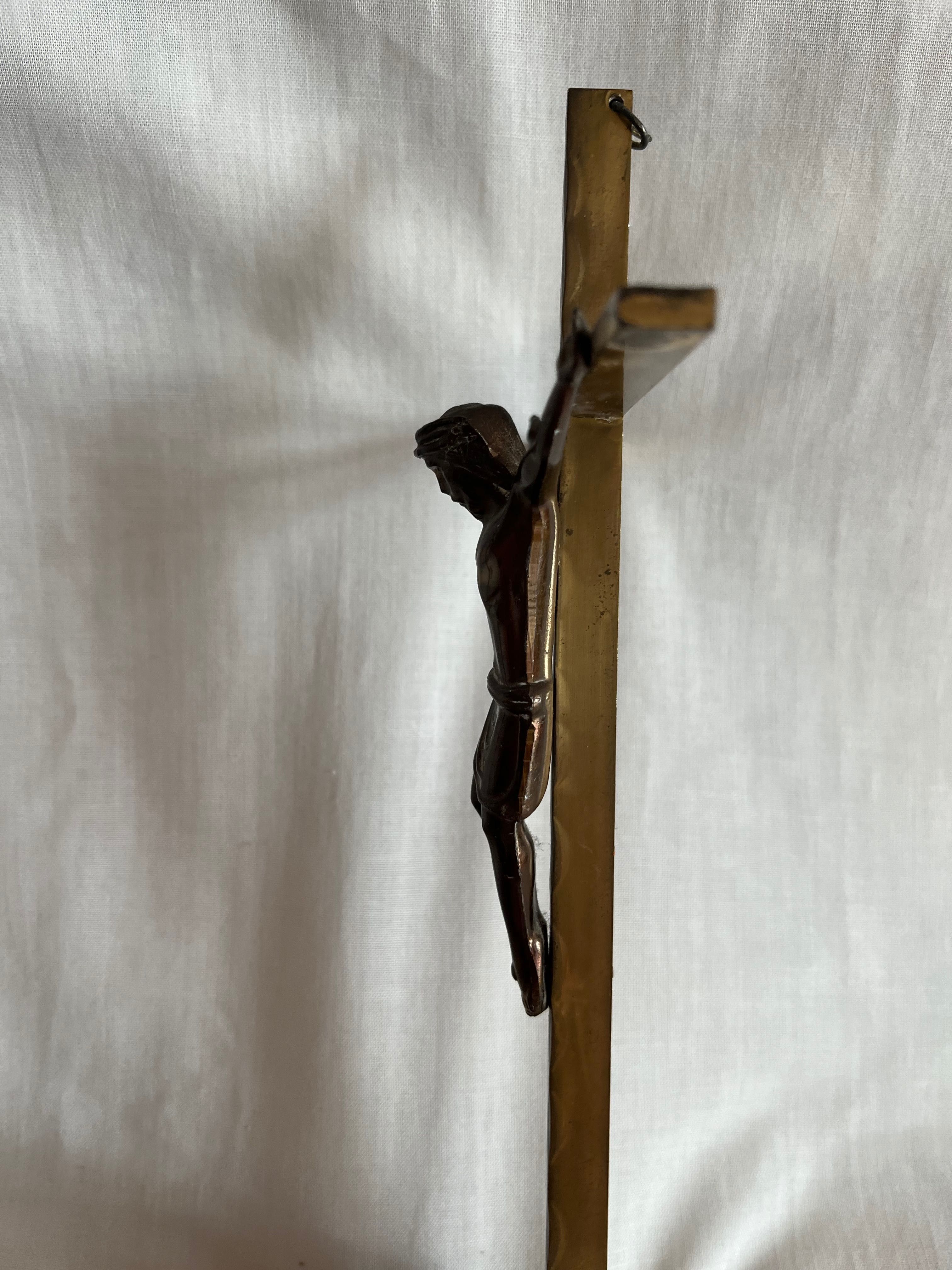 zabytkowy Mosiężny Krzyżyk Chrystus z Brązu antyk