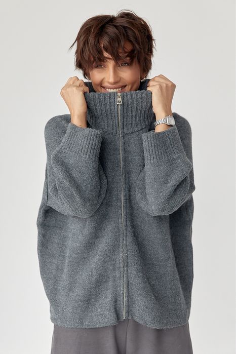 В’язаний кардиган на блискавці з рукавами реглан, кофта на змейке