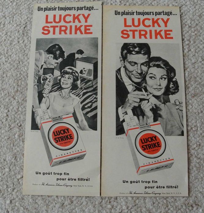 DWIE  bardzo rzadkie stare reklamy LUCKY STRIKE z 1962 roku