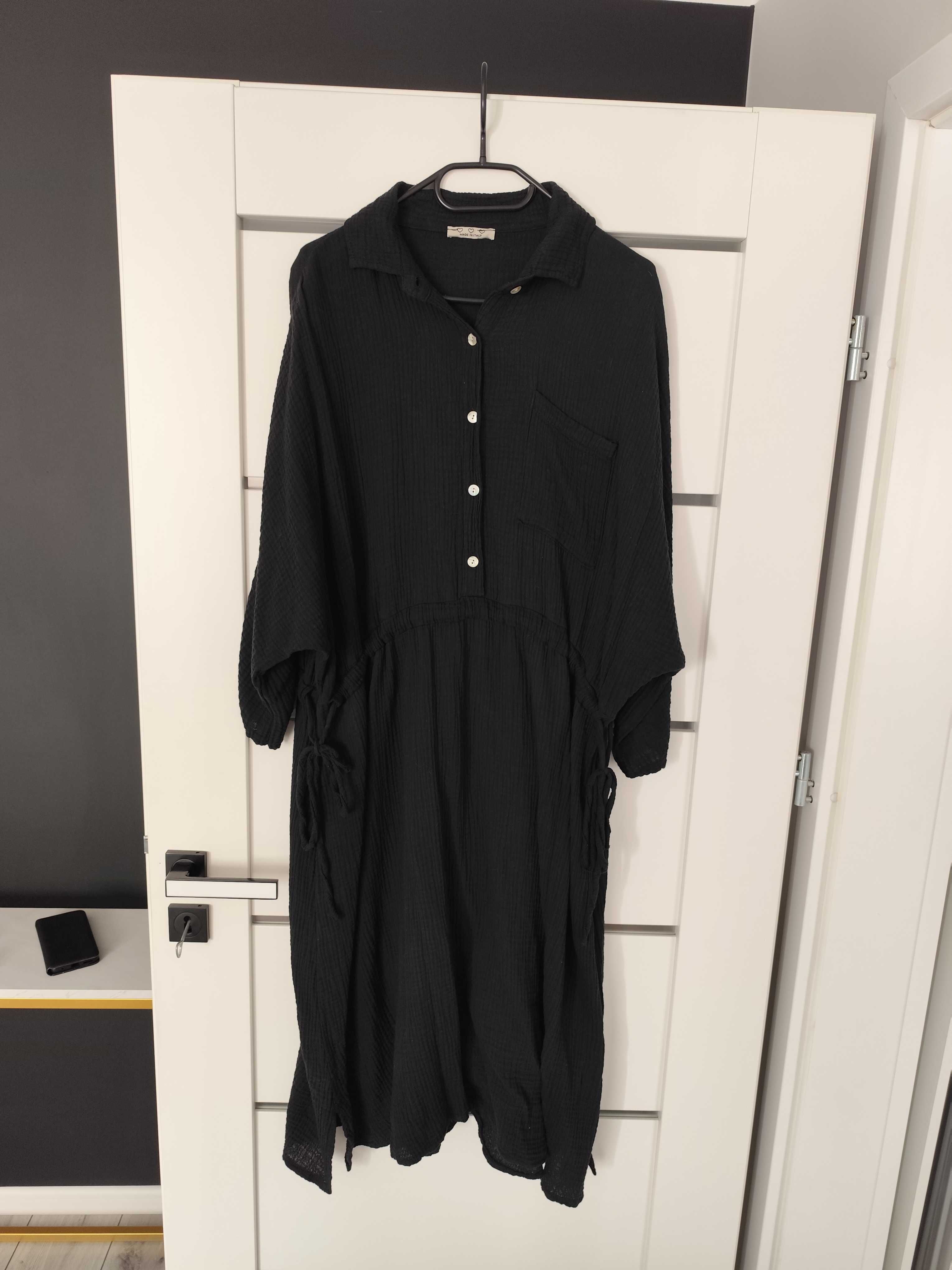Sukienka czarna muślinowa Made in Italy nowa 48 50 plus size