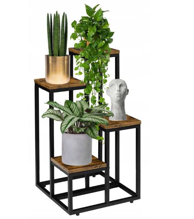Kwietnik metalowy LOFT CZARNY 4 Poziomy  stojak z półkami na kwiaty