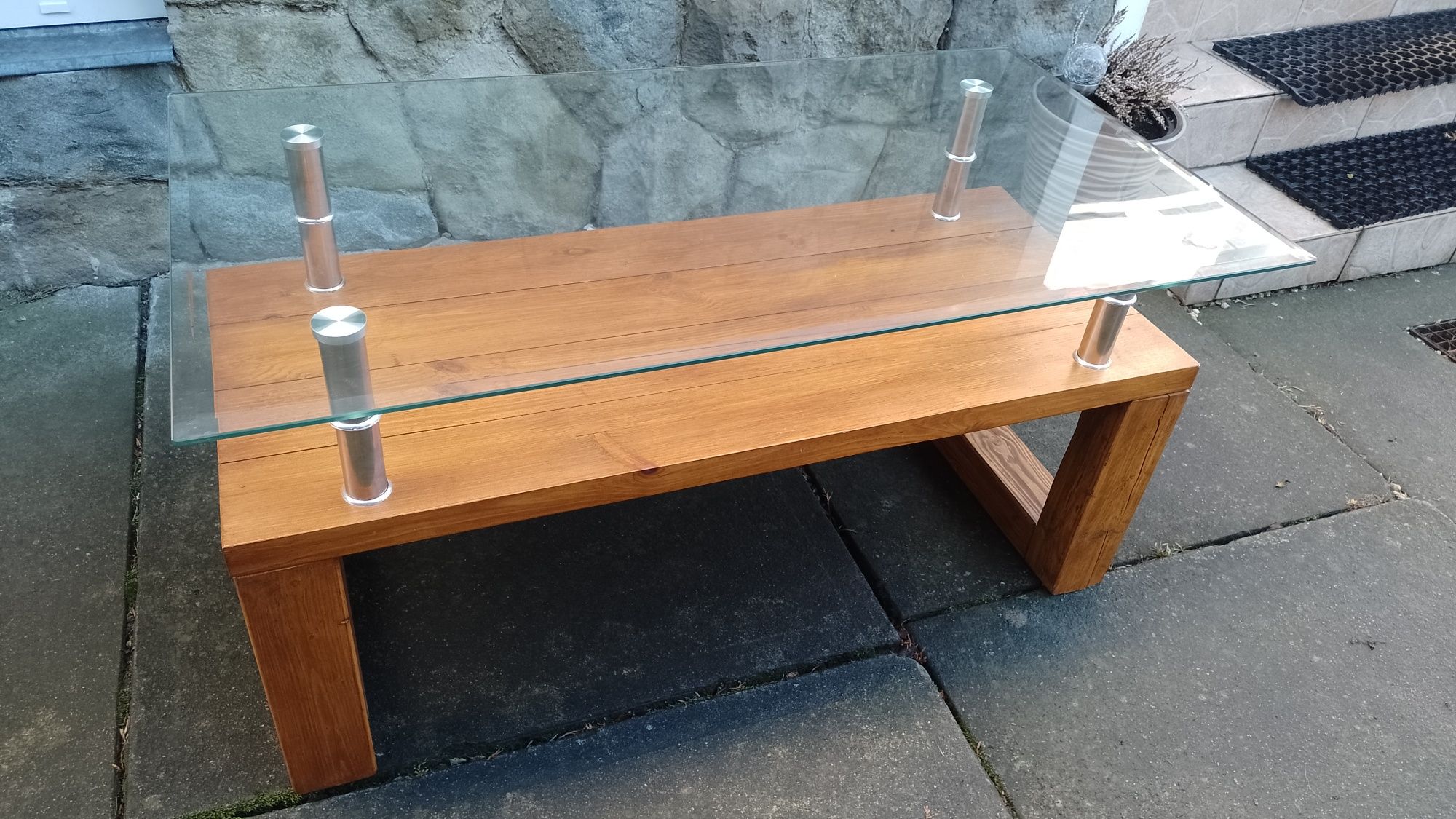 Ława 60x110cm stolik kawowy stol szklana drewniana drewno loft