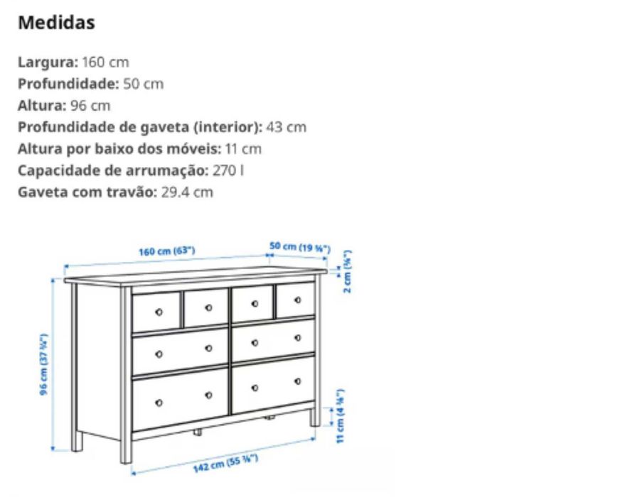 Para levar! Cômoda em madeira – 8 gavetas, estilo clássico.