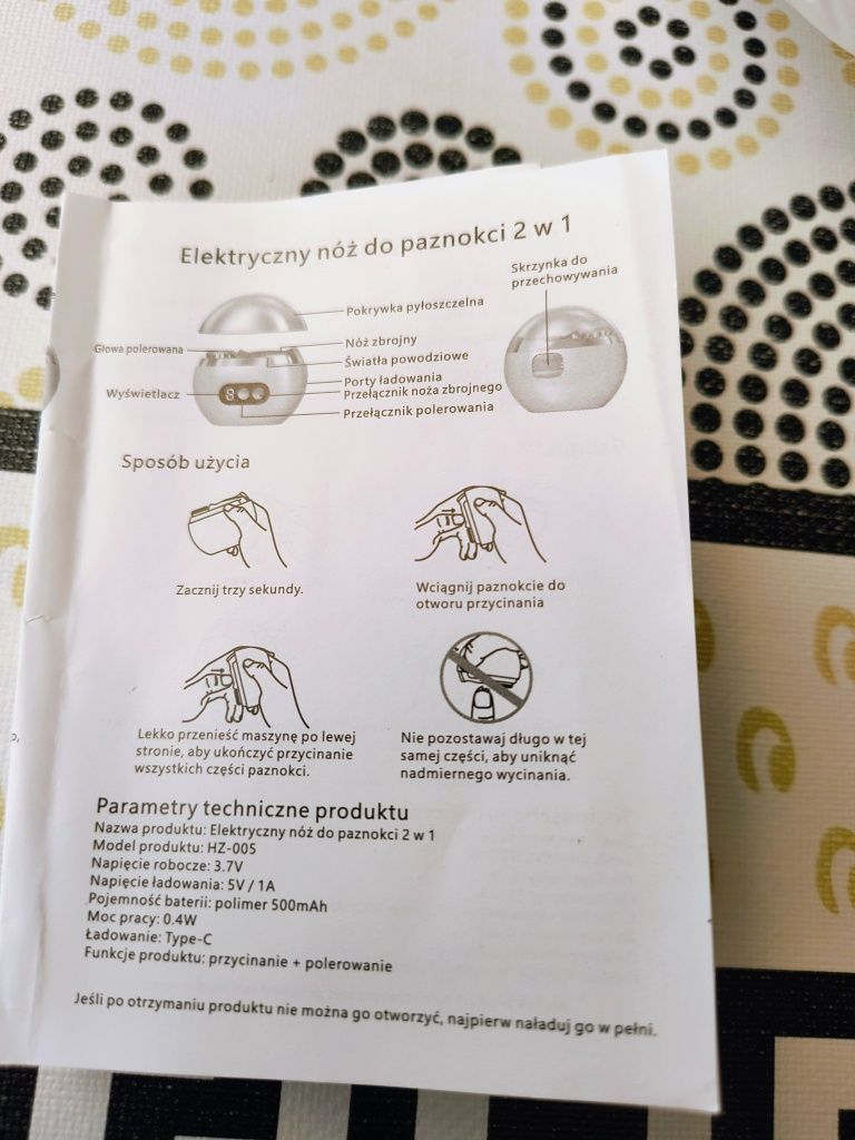 Sprzedam nowy bezprzewodowy obcinacz do paznokci