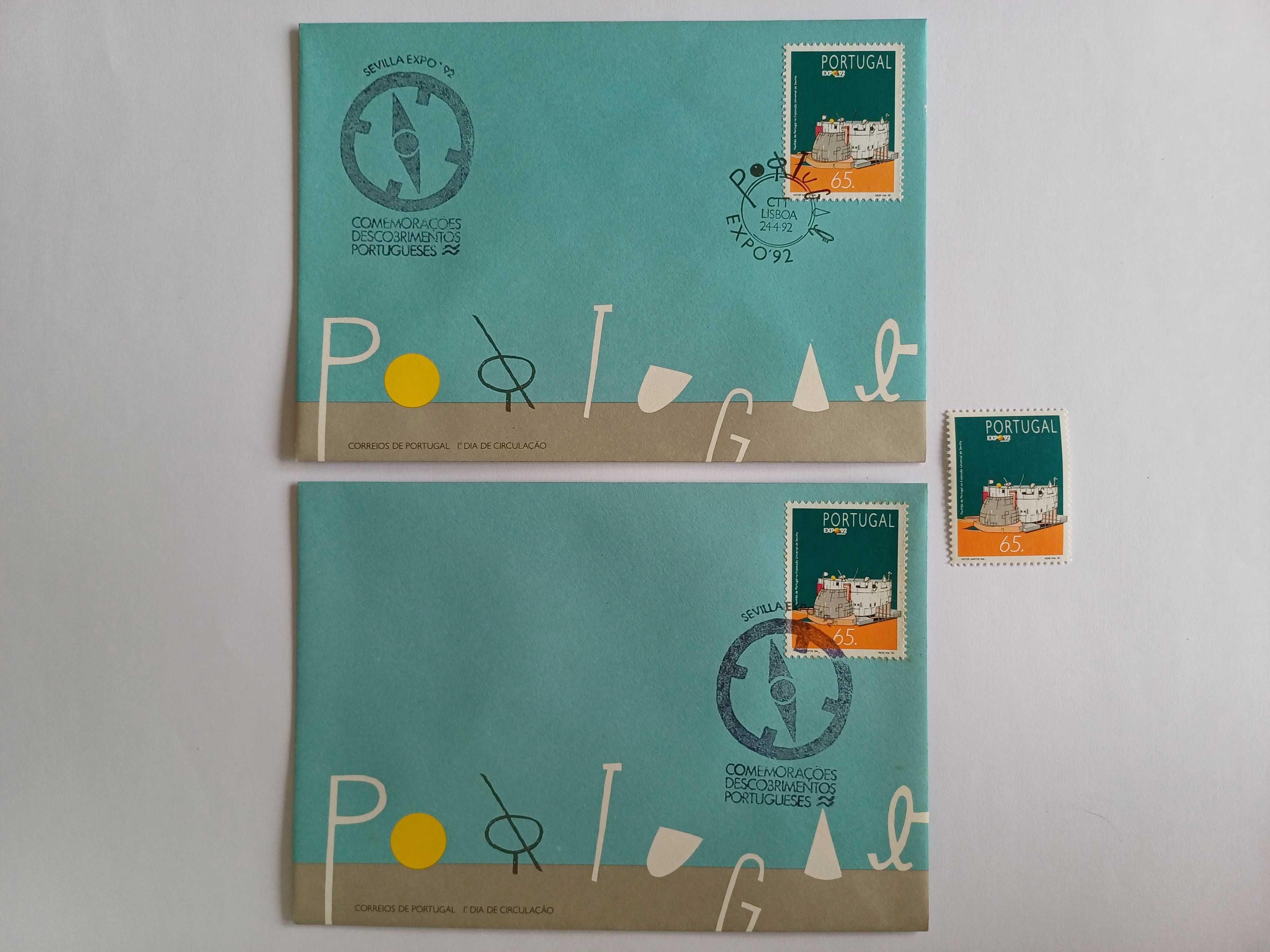 Filatelia Expo 92 FDC e Envelope com carimbo pavilhão Portugal + selo