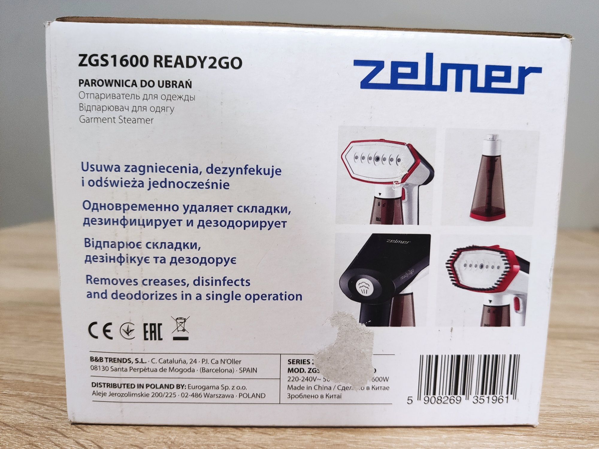 Parownica, steamer do ubrań Zelmer Ready2go ZGS1600 moc 1600W