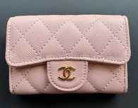 Portfelik na karty (card holder) Chanel Caviar leather light pink