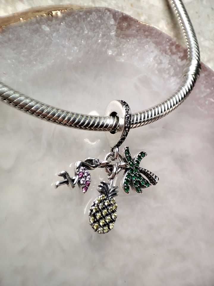 charms zawieszka srebro 925 flaming, ananas i palma