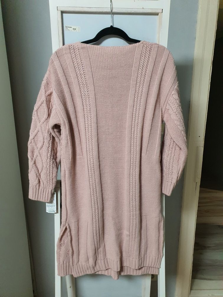 Różowy Sweter długi sukienka Tunika puder róż Nowy 40 42 L xl