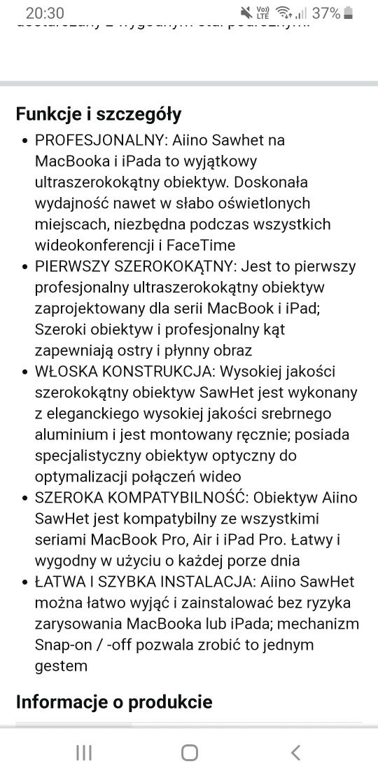 Szerokokątny obiektyw Aiino do Macbook