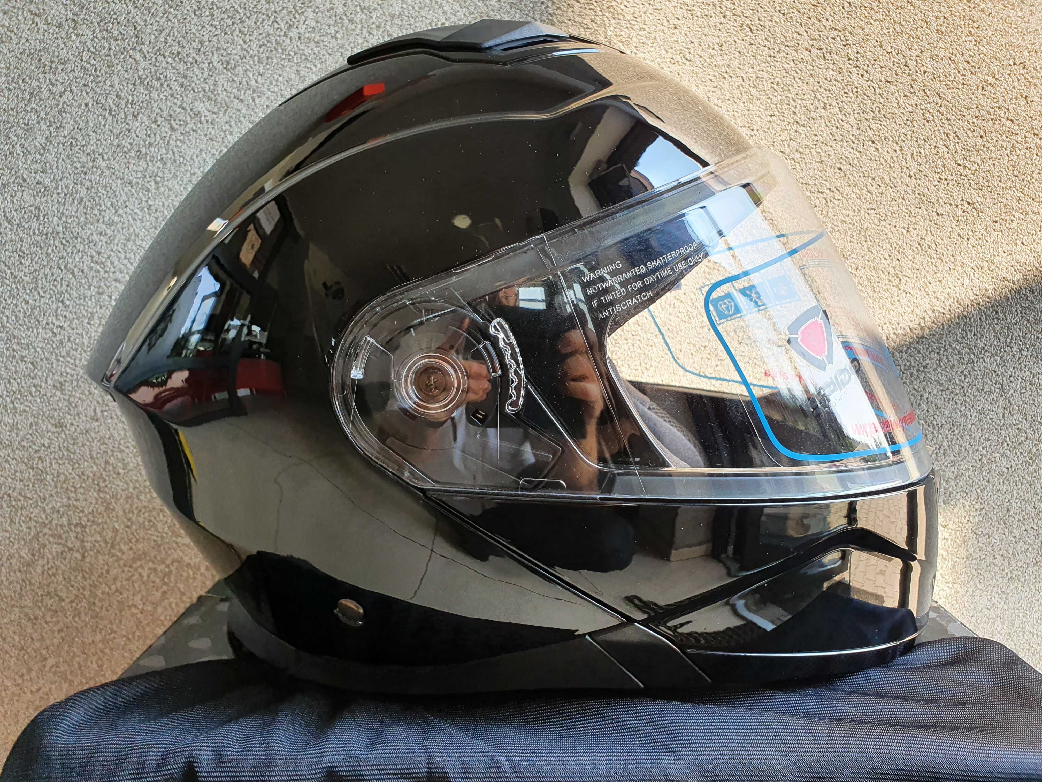 Kask motocyklowy szczękowy Ispido - czarny/błysk XL