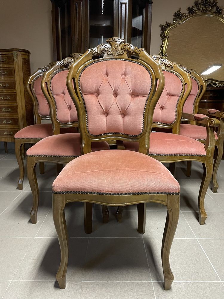 Stylowe Włoskie Krzesła Zestaw 6 sztuk komplet róż antyczny pudrowy