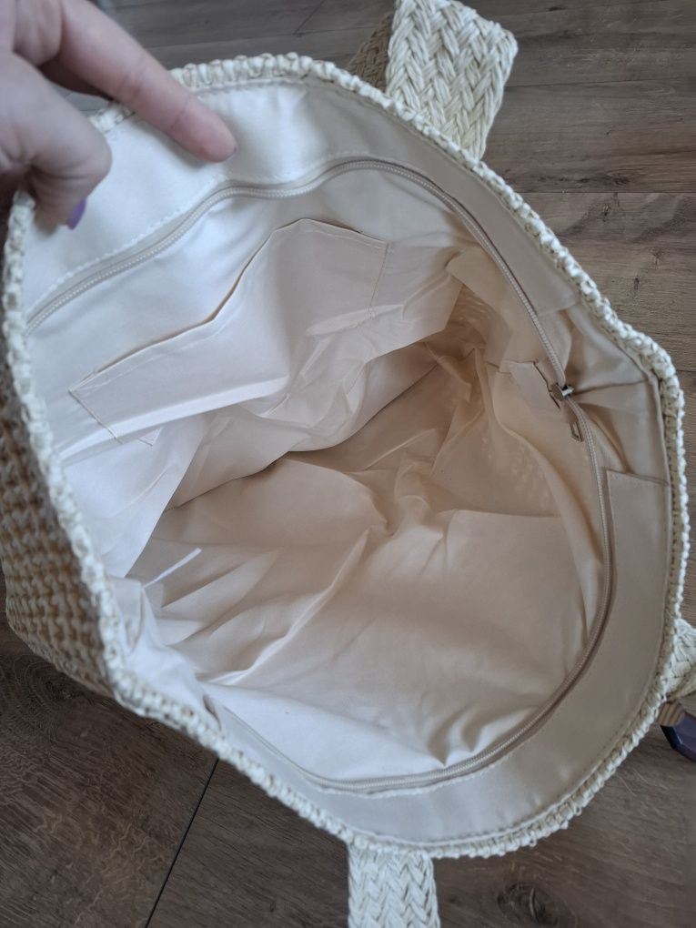 Torba słomkowa duża letnia boho shopperka plażowa miejska