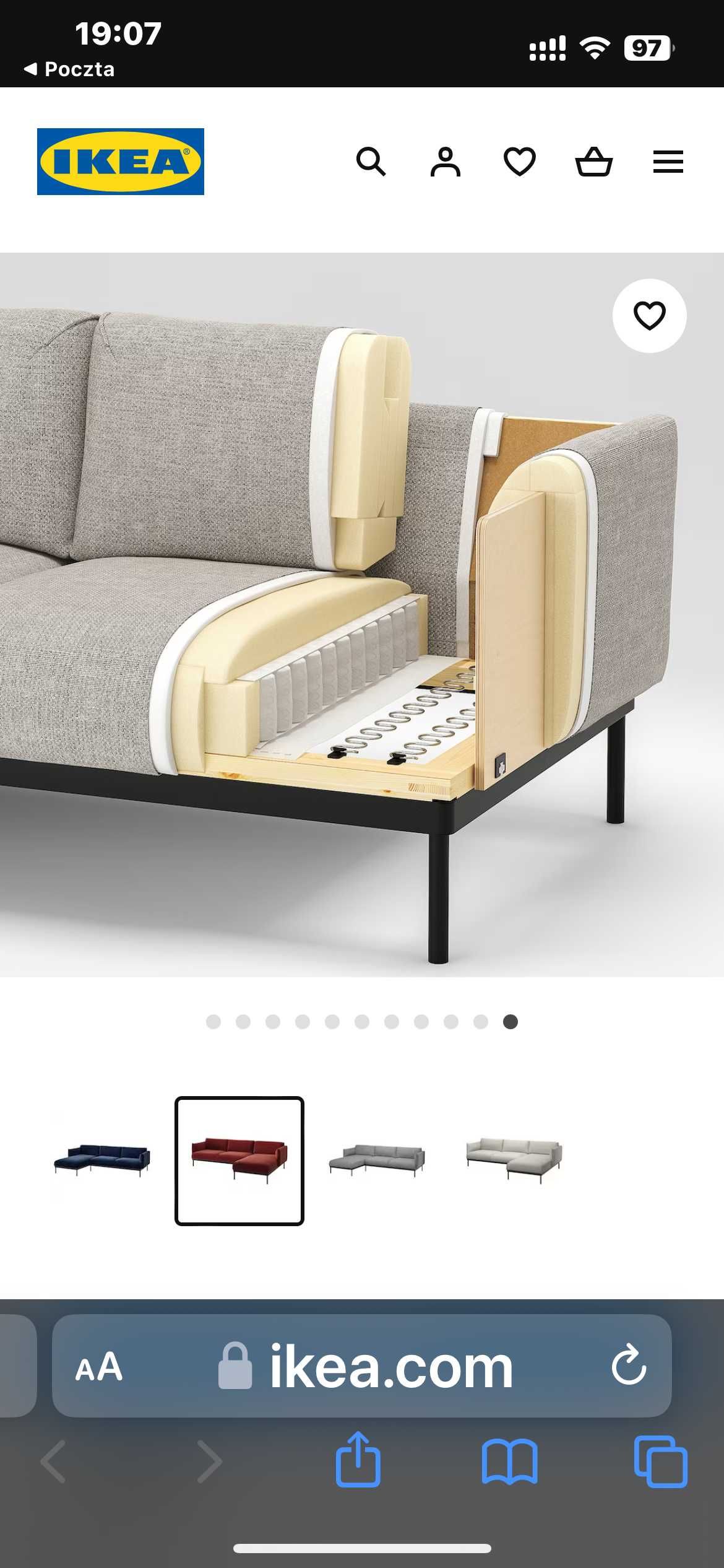 Sofa z szezlongiem APPLARYD Ikea kanapa UNIKAT  czerwonobrązowa