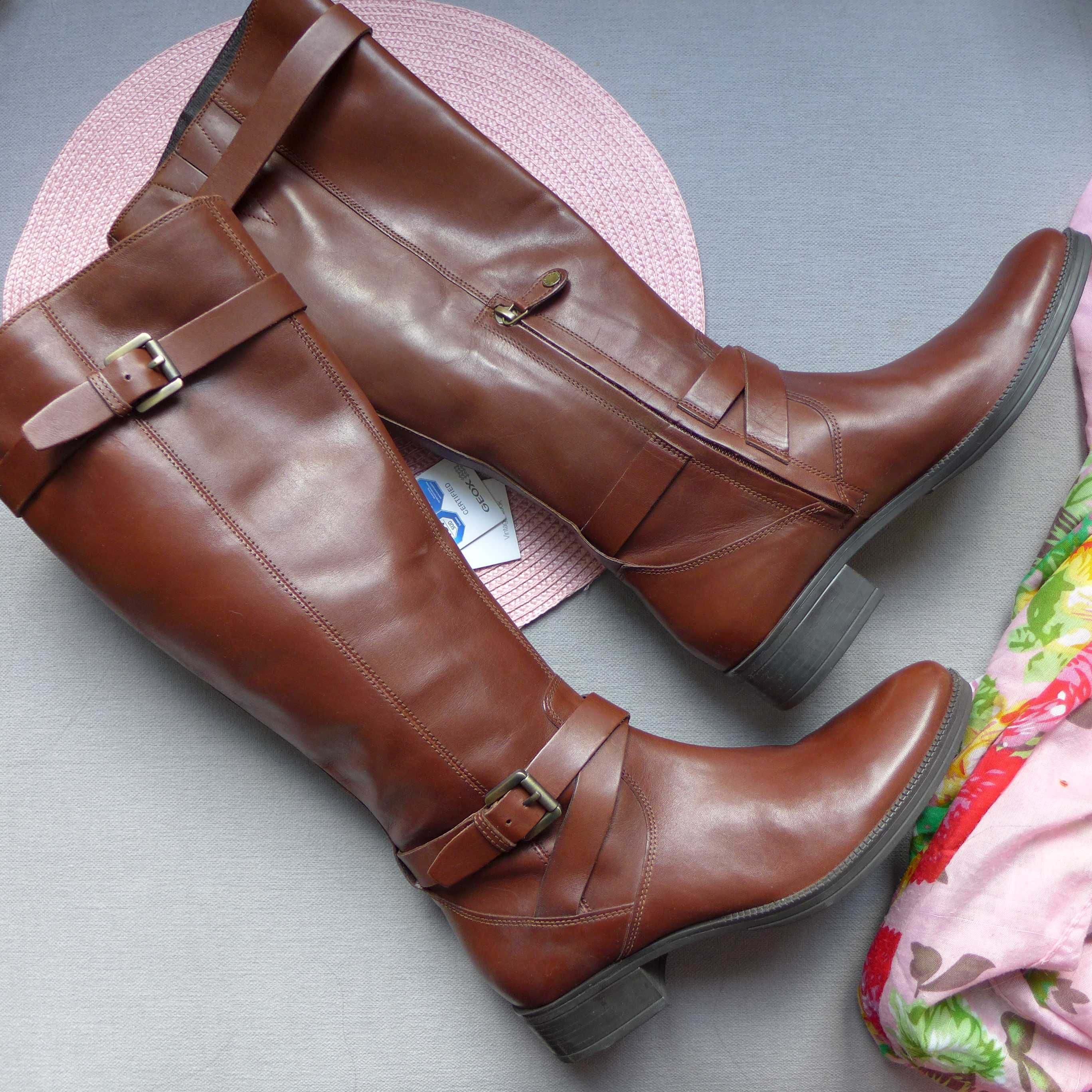 GEOX skóra naturalna kozaki oficerki botki 39 [vintage look] skórzane