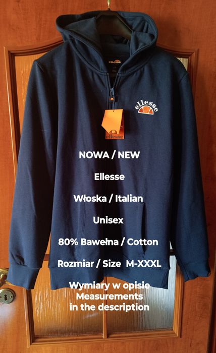 Ellesse NOWA  Rozpinana bluza z kapturem, Uniseks, 80% Bawełna, M-XXXL
