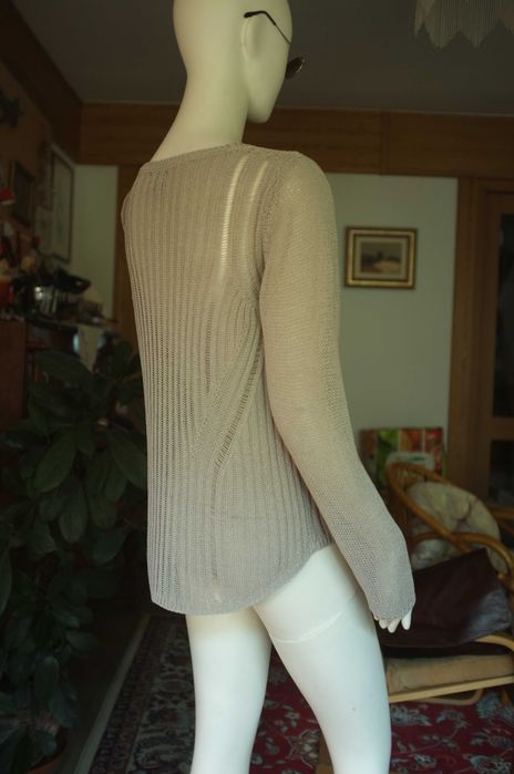 dziergana beżowa lejąca bluzka crochet H&M ażurowa sweterek lekki