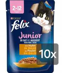 Felix Junior 10x 85g Kurczak Galaretka Purina Saszetki Kocięta Kitten