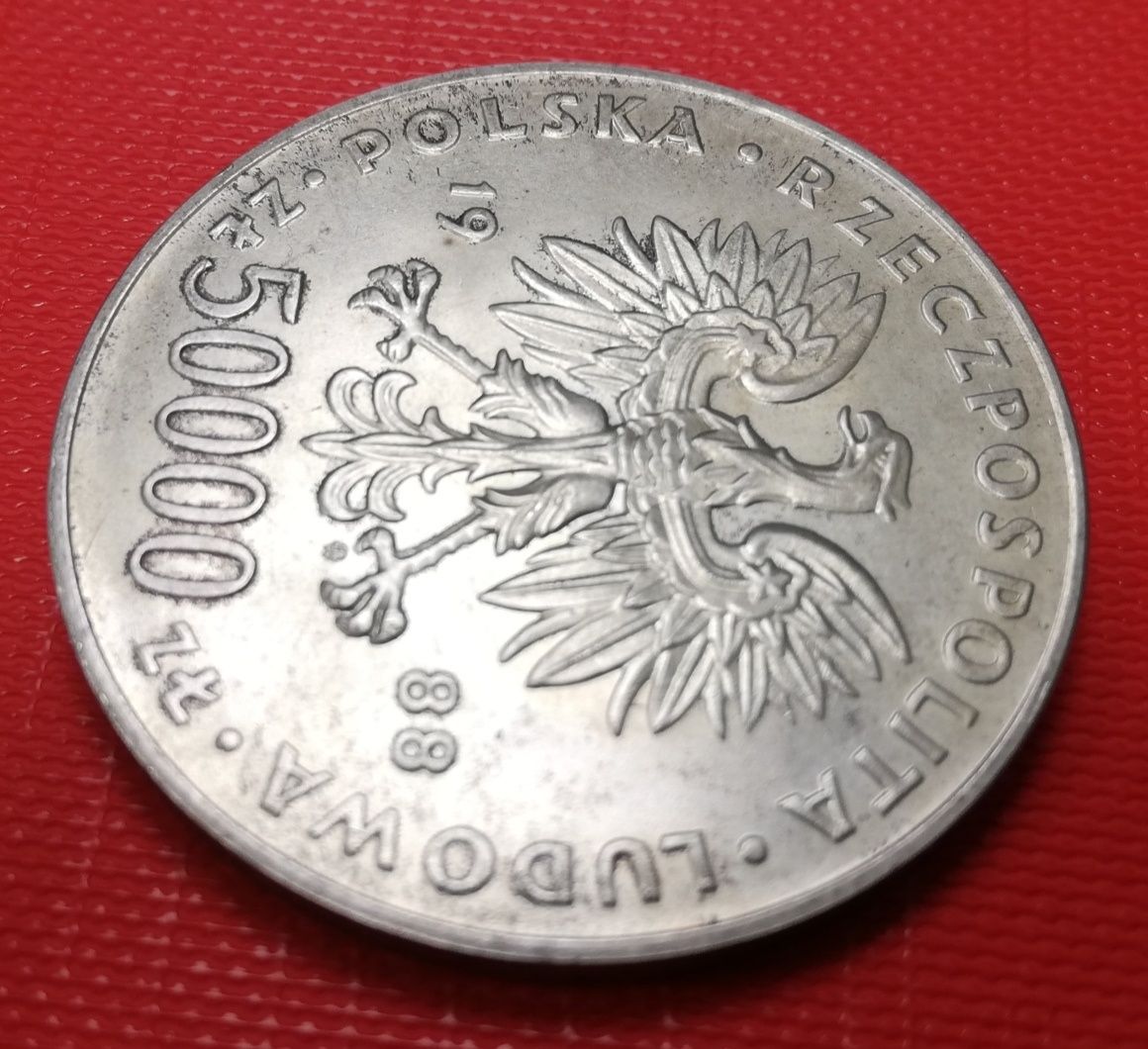 Srebrna moneta 50 000 zł J. Piłsudski 1988r.
