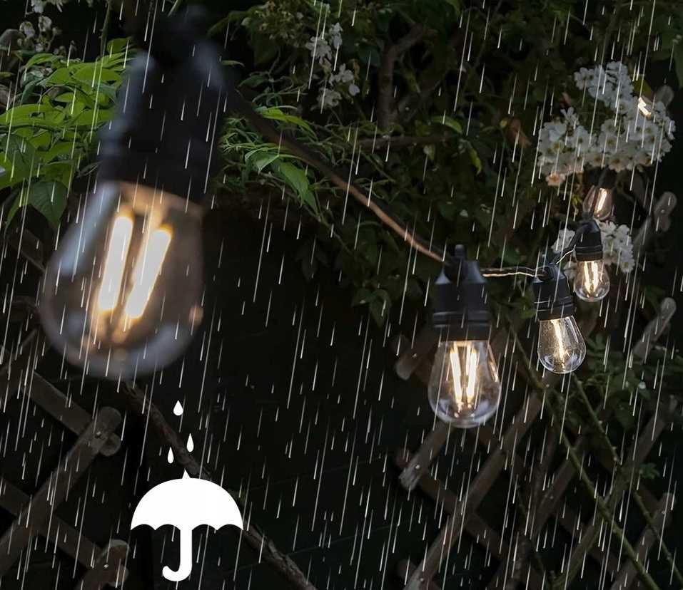Girlanda Ogrodowa Zewnętrzna Świetlna 15 metrów+ 15 Żarówek LED Lampki