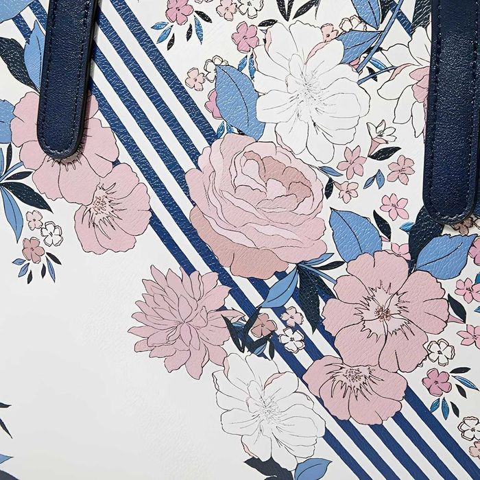 DE1 Damska Torebka Do Ręki Shopper Kwiaty Vintage Pojemna Usztywniana