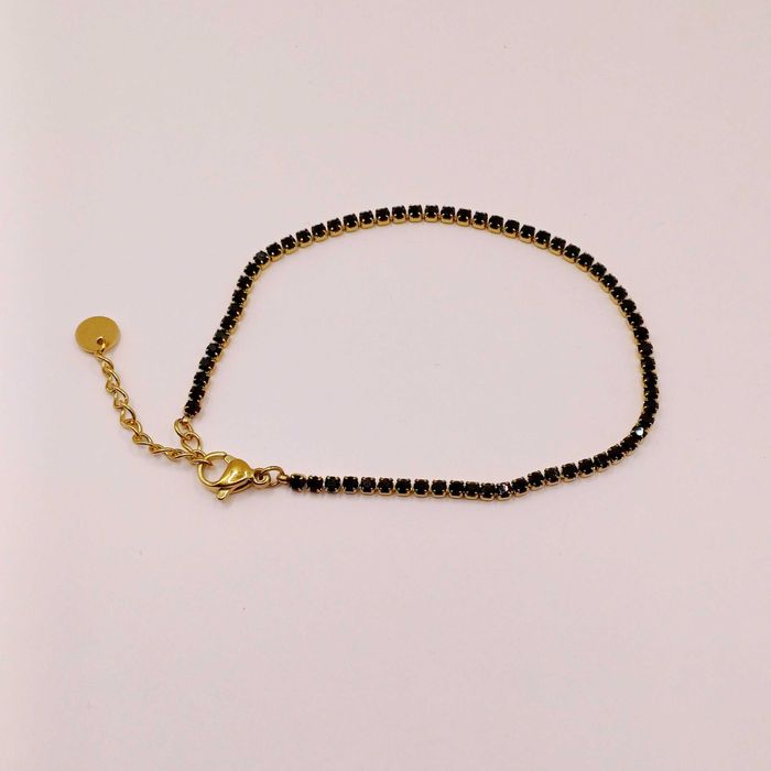 Bransoletka złota Czarne brylanciki 17+3cm stal chirurgiczna BM2