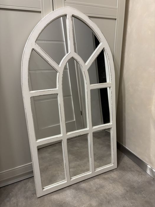 Lustro rustykalne, w ksztalcie okna, drewno, przecierane