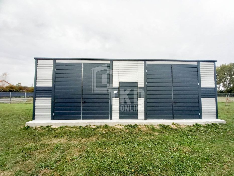 Hala - Garaż Blaszany 8,5X6 2X Brama Drzwi Rynny Antracyt Tkd118