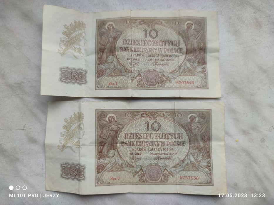 2 BANKNOTY kolekcjonerskie 10 zł 1940 r.