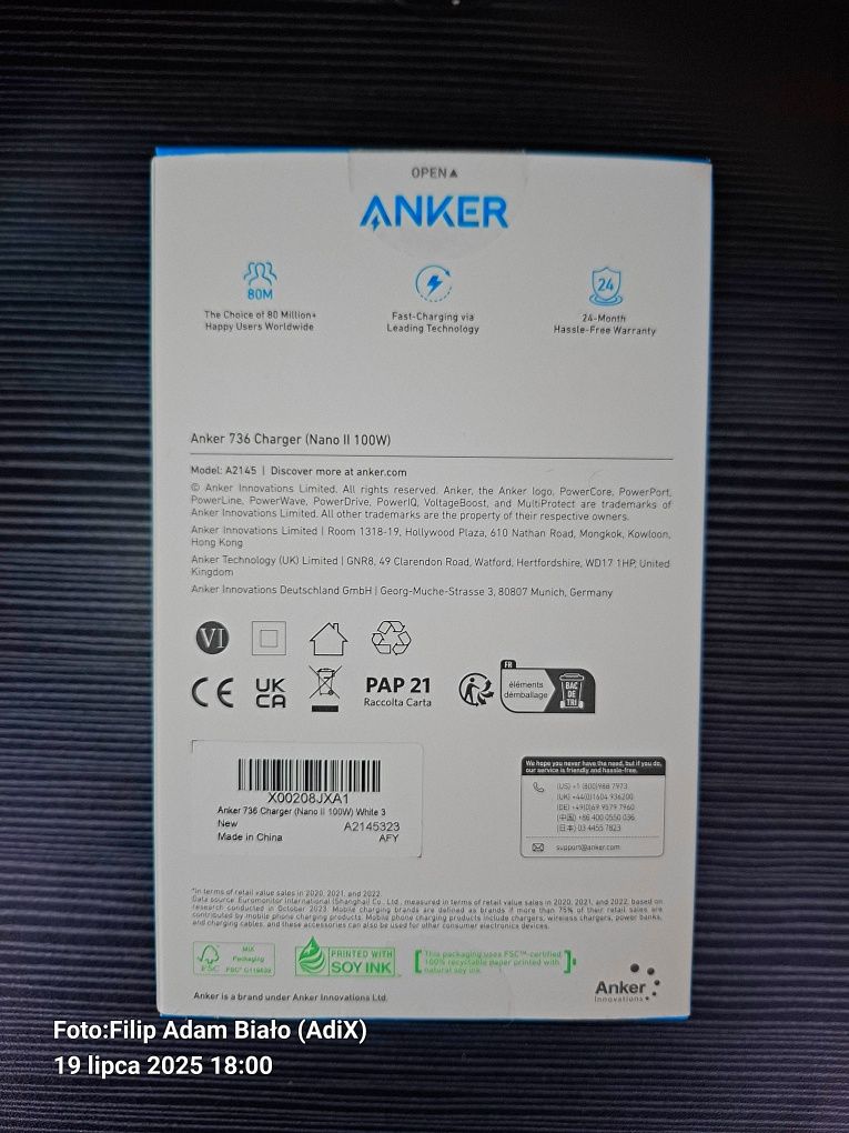 Anker 736 (Nano II 100W) - ładowarka sieciowa