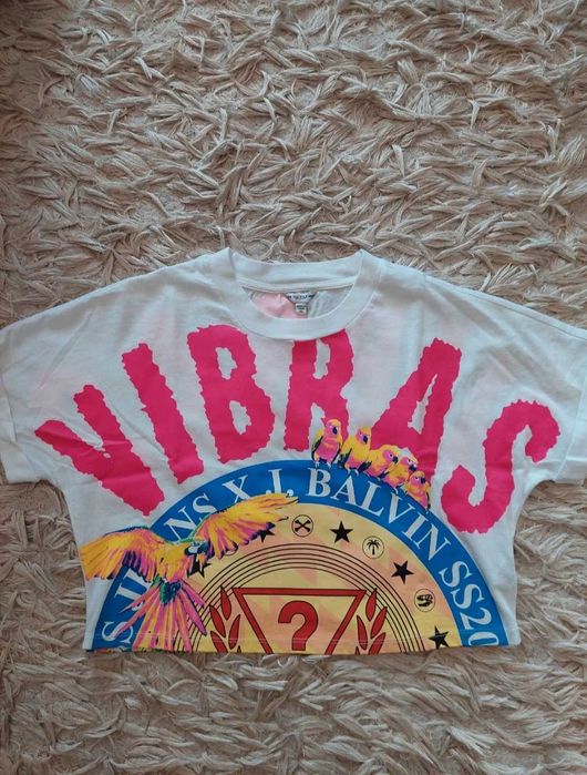 Krótka biała koszulka t-shirt Guess XS J Balvin idealna must have