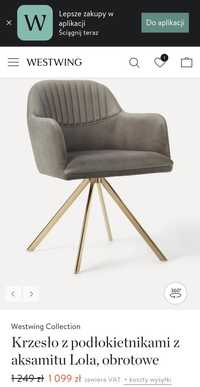 Krzesło Tapicerowane Aksamit Velvet obrotowe Westwing Szare Glamour