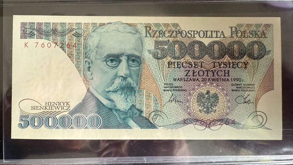 Banknot 500 tys. 1990 PRL stan UNC