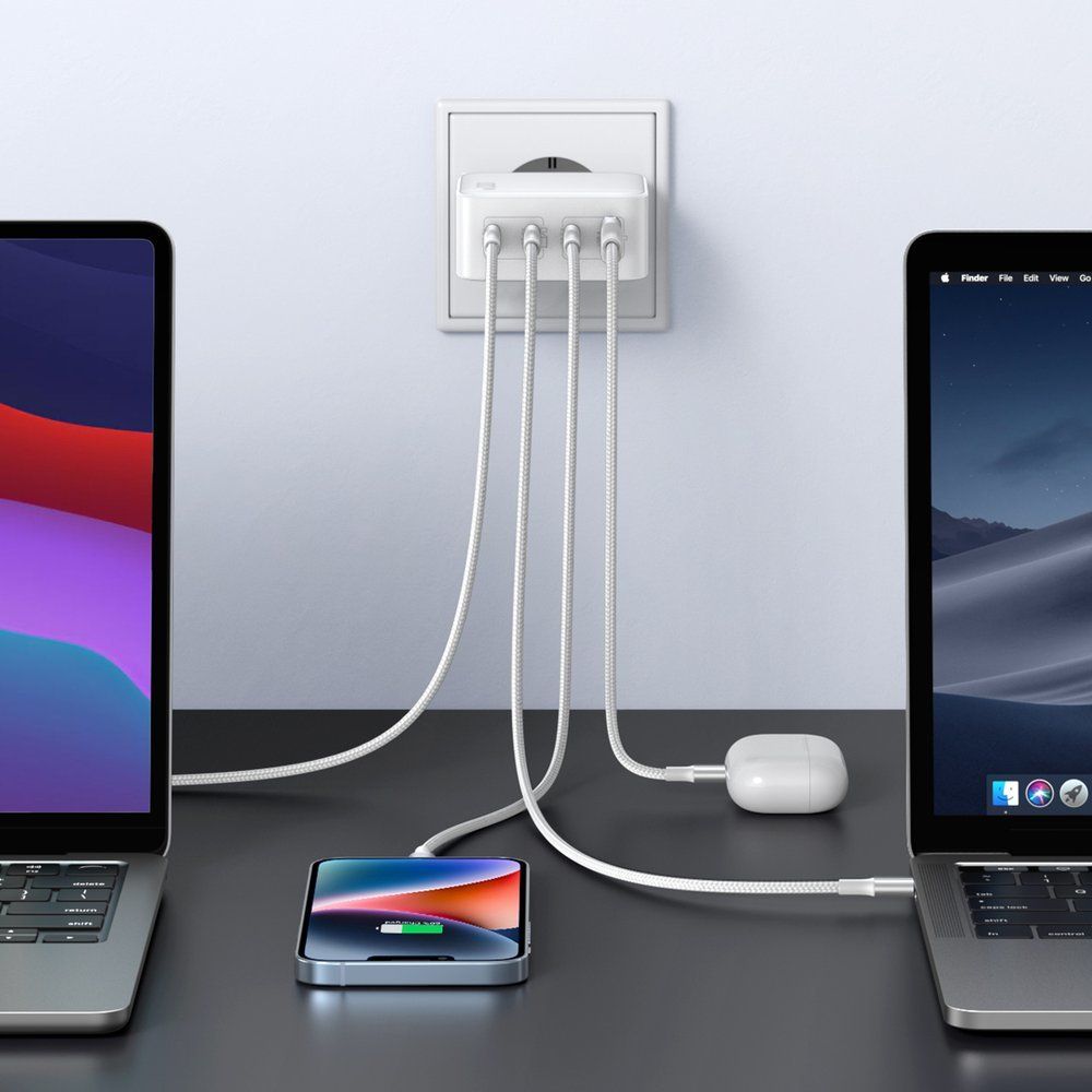 szybka ładowarka gan 3x usb-c usb 100w pps pd power delivery biała