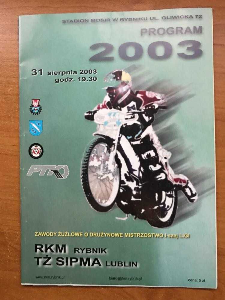 Program żużlowy DMP I ligi Row Rybnik - TŻ Lublin [Rybnik, 2003r.]