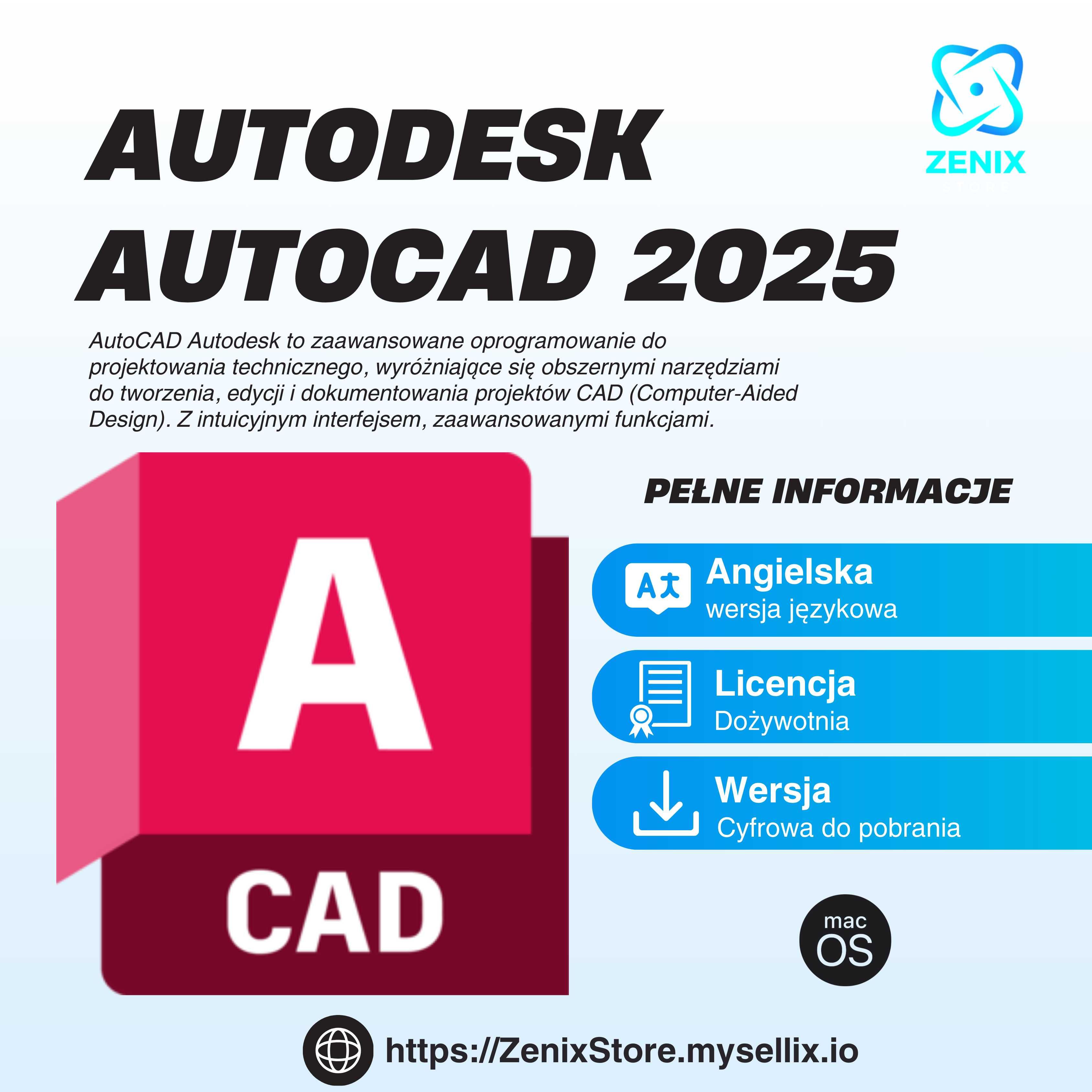 Autodesk AutoCAD [ 2025 ] * Licencja Dożywotnia Sieciowa * MacOS