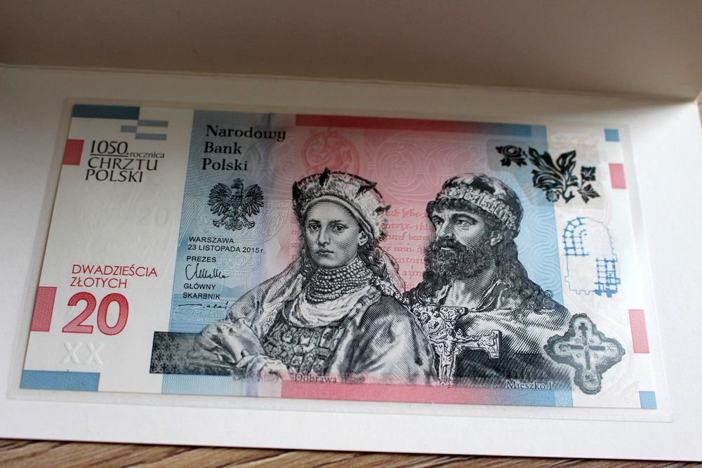 Banknot 20 zł 1050 rocznica Chrztu Polski + Gratis