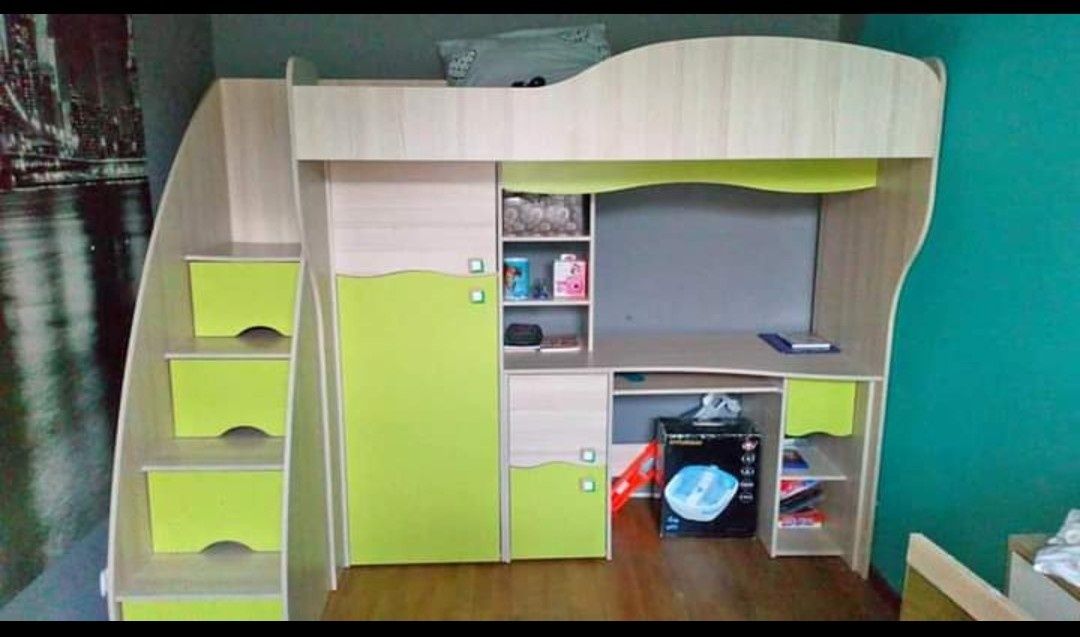 Łóżko pietrowe z biurkiem i szafą system BAJKA