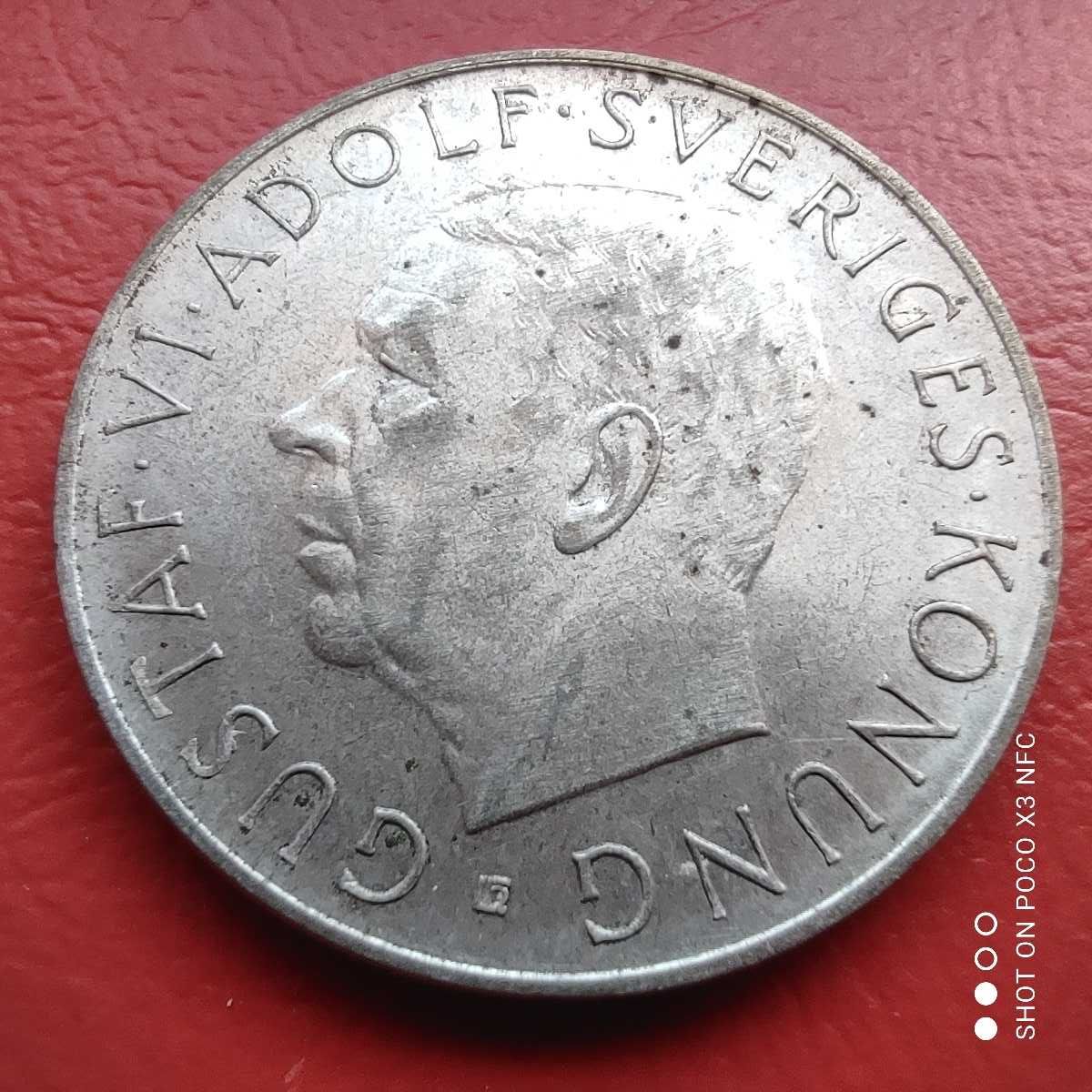 Moneta srebrna Szwecja 5 koron 1952 ładna srebro ag