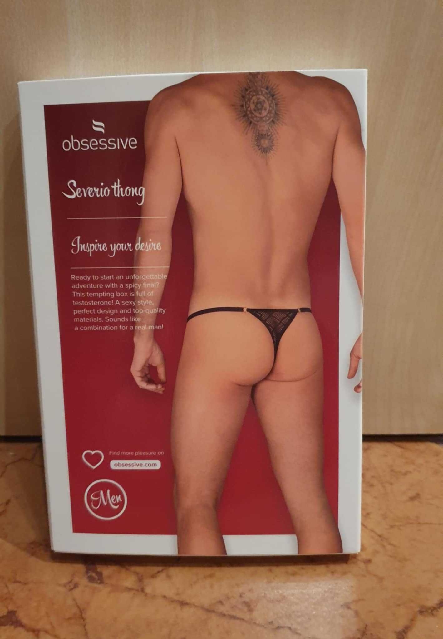 Bielizna męska stringi Obsessive Severio Thong Black + GRATIS !!