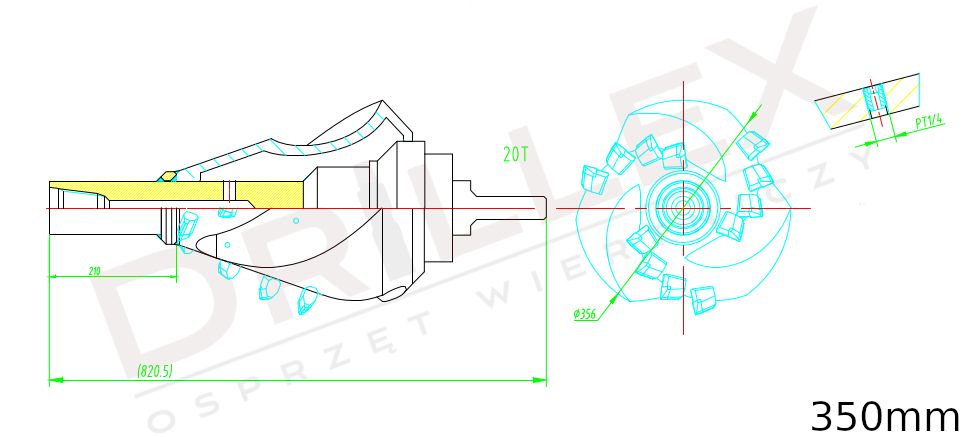 Rozwiertak z krętlikiem Fi 350 Ditch Witch Vermeer Fluted Reamer
