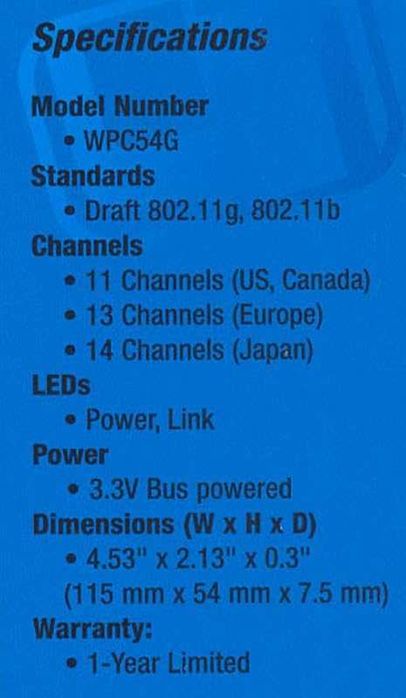 Adaptador Cisco-Linksys WPC54G Wireless-G