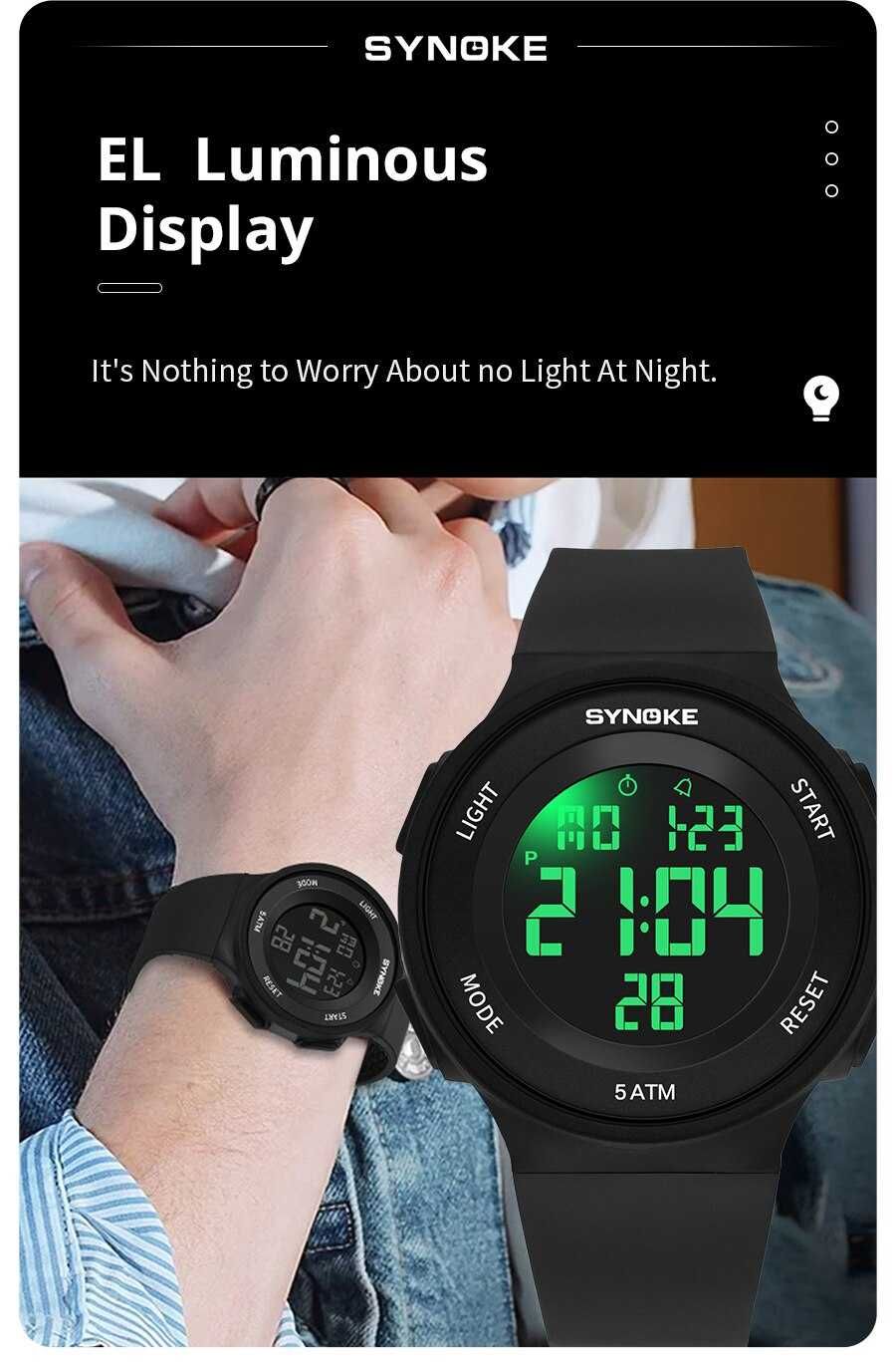 Sportowy Zegarek elektroniczny Synoke cyfrowy LED unisex stoper