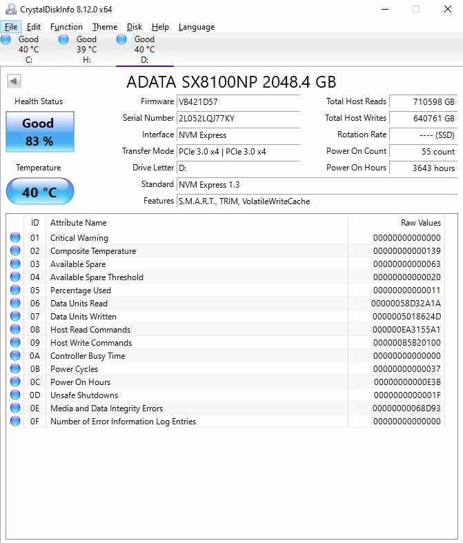 SSD A-Data 2TB M.2 2280 SX8100 (ASX8100NP-2TT-C)