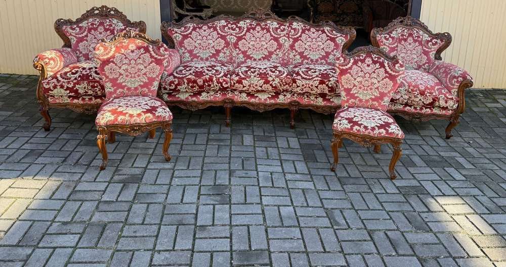 Włoski komplet wypoczynkowy-sofa dwa fotele dwa krzesła