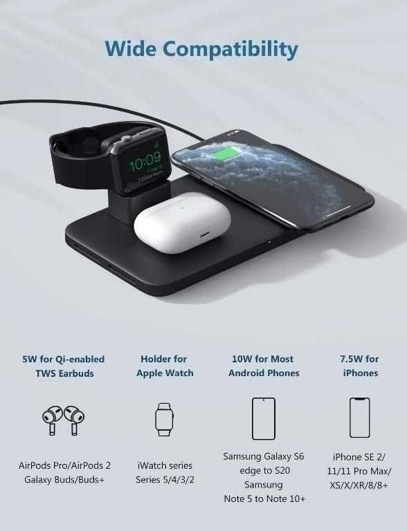 Seneo PA202a 3w1 ładowarka indukcyjna iPhone Watch Airpods Buds 10W